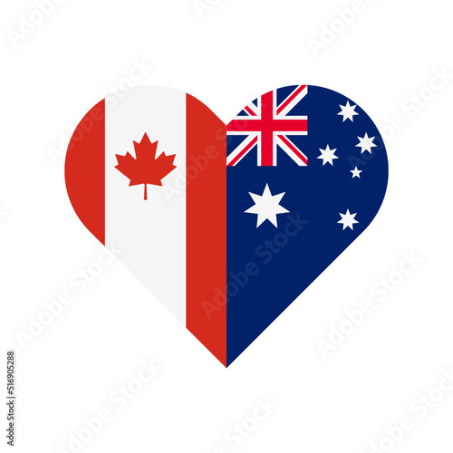 friendship concept. heart shape icon with canadian and australian flag. vector illustration isolated on white background