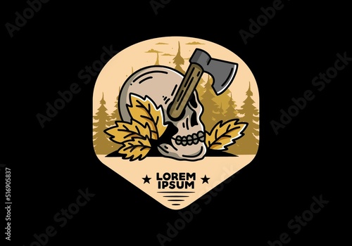 an ax stuck in the skull illustration design