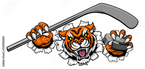 Canvas Print Tiger Ice Hockey Player Animal Sports Mascot