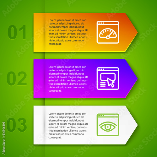 Set line Digital speed meter, UI or UX design and Browser incognito window. Business infographic template. Vector