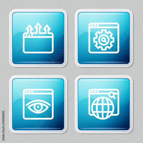 Set line Browser window, setting, incognito and Search engine icon. Vector