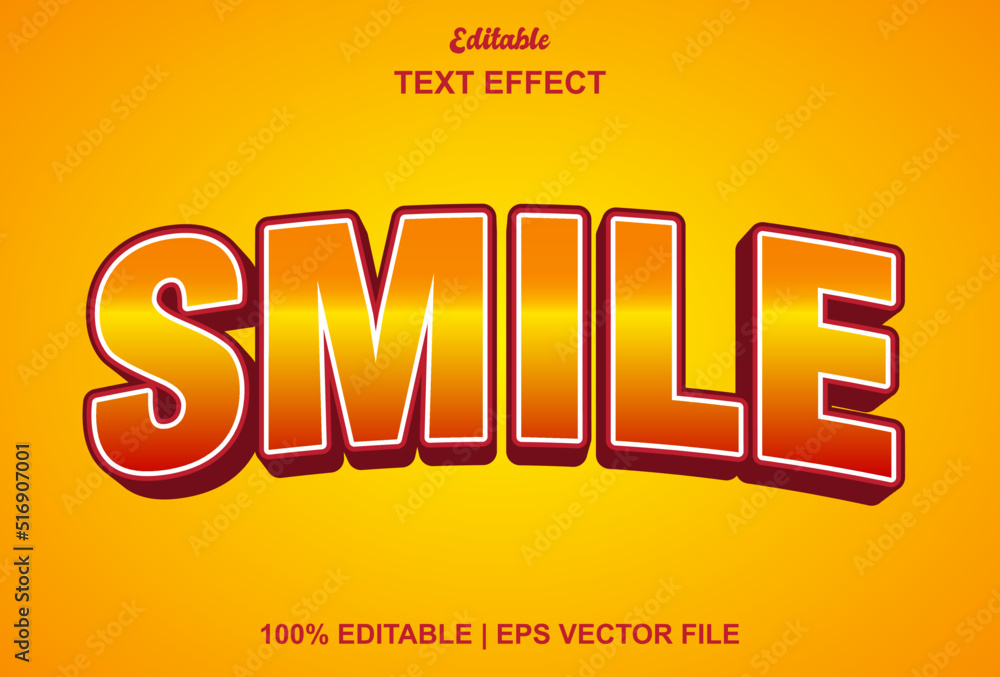 smile text effect with orange color and editable.