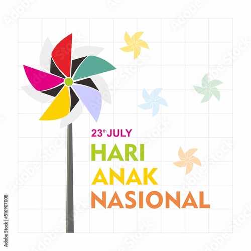 Happy Indonesian National Children's Day, Square Post Vector Illustration. In the Indonesian text it is called, National Children's Day. With a paper propeller toy illustration.