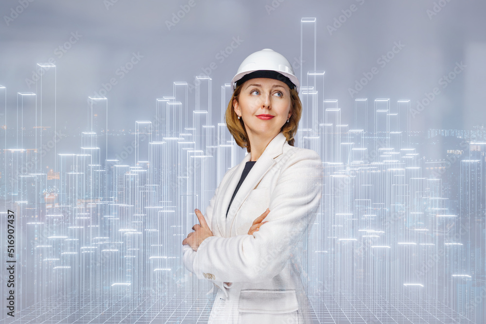 Confident female architect standing in a prospective project Confident female architect standing in a prospective project