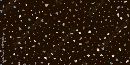 Black terrazzo flooring seamless texture with pieces of granite, quartz, glass and stone. Marble floor pattern. Classic paving design. Abstract wall background. Retro venetian stone material