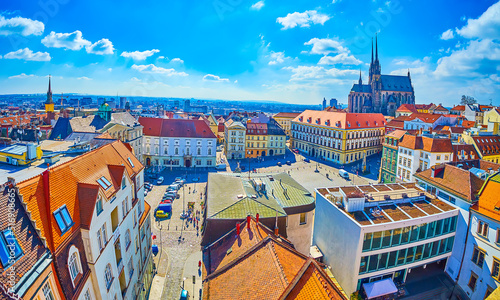 The view on Old town of Brno with Zelny Trh (Cabbage market square) and huge Cathedral of Saints Peter and Paul, Czech Republic photo