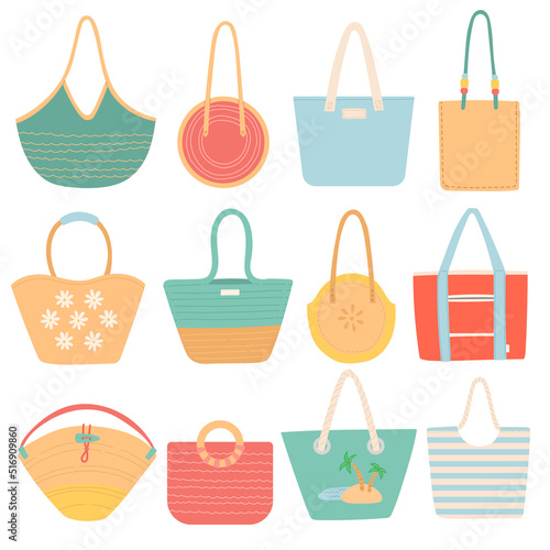 Set of summer beach bags vector illustration
