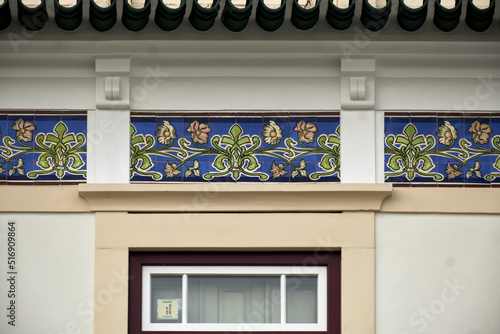 frieze of azulejos, art nouveau tiles in Leiria, Portugal