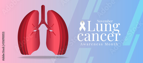 November, Lung cancer awareness month text and red papers layer lung symbol on pastel pink blue and purple background vector design