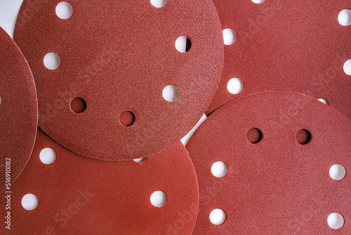 Many Round sandpaper discs with Velcro, top view