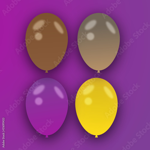 Multi Colored Balloons isolated on Purple background Vector | Bunch of Bright Balloons and Color Background | Colorful Balloons Vector | Colorful Balloons Collection. Flat Style. Vector illustration photo