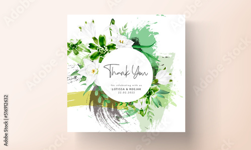 modern wedding invitation card with greenery floral watercolor