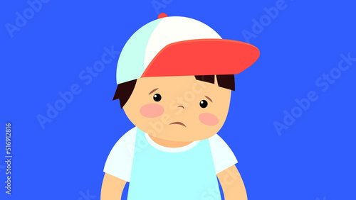 offended boy on a blue background