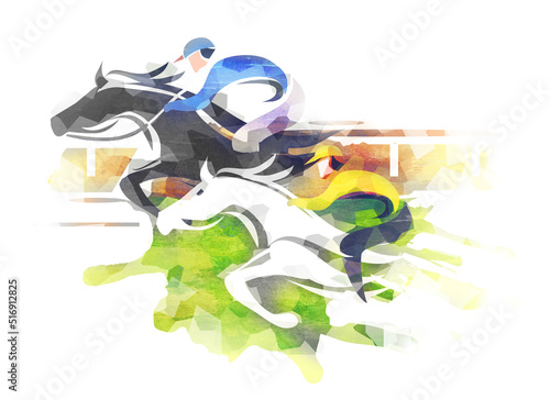 Fotografie, Tablou Horse racing, competition, jockeys running action