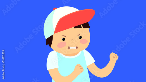 angry boy on blue background