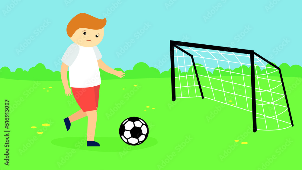 Fototapeta premium Boy playing football kicking the ball