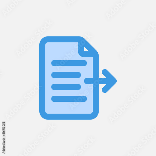 Export document icon in blue style about text editor, use for website mobile app presentation
