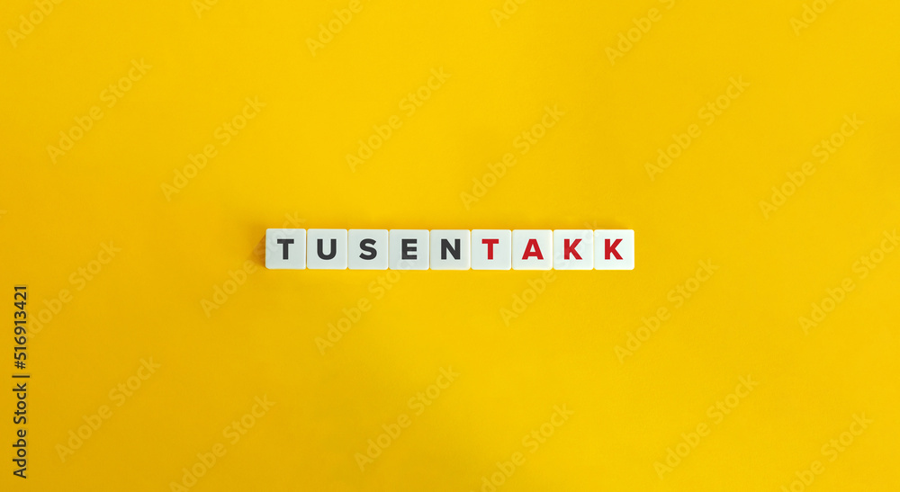 Tusen Takk in Norwegian (Thanks a lot, Many Thanks)Text on Block Letter