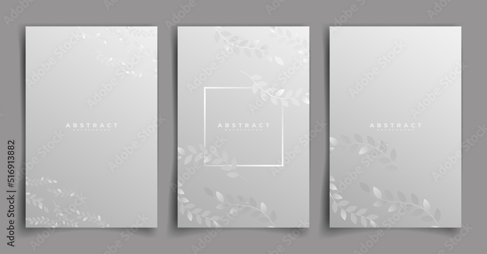 Leaf grey and white cover design background set or wallpaper. Abstract background. Grey and white gradient on grey background. Elegant vector pattern for luxury invitation, menu, brush poster Leaf grey and white cover design background set or wallpaper. Abstract background. Grey and white gradient on grey background. Elegant vector pattern for luxury invitation, menu, brush poster