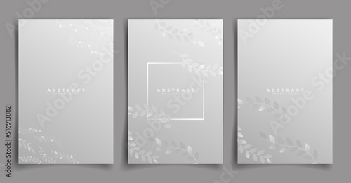 Leaf grey and white cover design background set or wallpaper. Abstract background. Grey and white gradient on grey background. Elegant vector pattern for luxury invitation, menu, brush poster