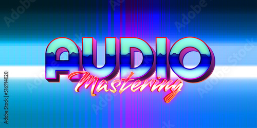 Audio mastering editable text effect style with vibrant theme realistic neon light concept for trendy flyer, poster and banner template promotion