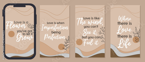 romantic quote templates for social media stories. brown aesthetic design. simple and natural background