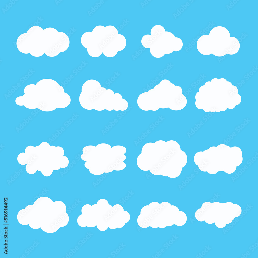 clouds. good weather abstract stylized symbols in flat style. Vector templates of puffy clouds isolated