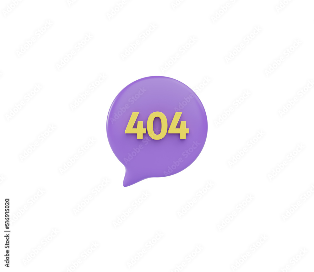 3D bubble speech icon with 404 warning . 3d render illustration 3D bubble speech icon with 404 warning . 3d render illustration