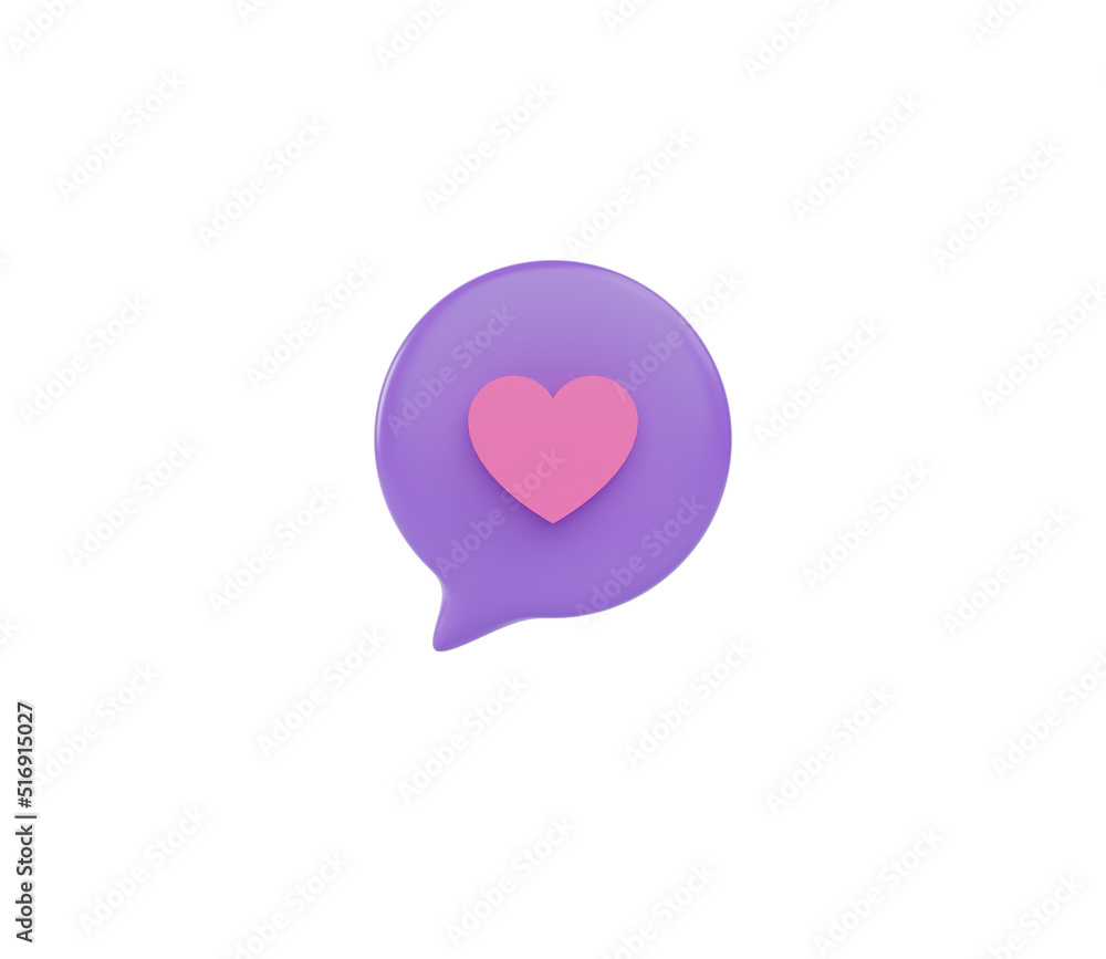 3D bubble speech icon with love sign. 3d render illustration 3D bubble speech icon with love sign. 3d render illustration
