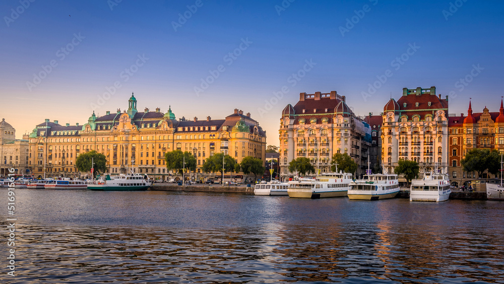 Buildings and boats at harbour of Stockholm Sweden Buildings and boats at harbour of Stockholm Sweden