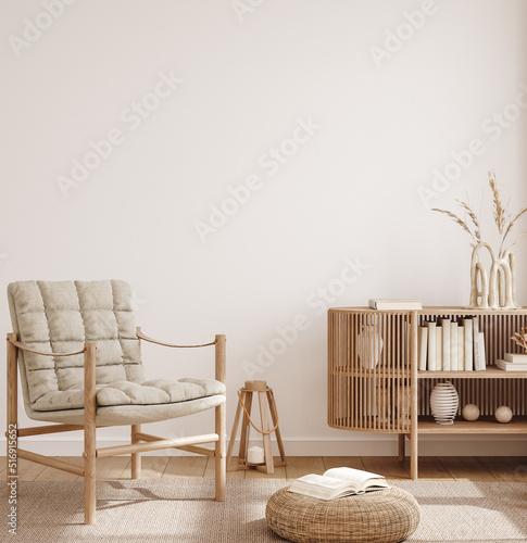 Home interior mockup, living room in pastel colors, 3d render © artjafara