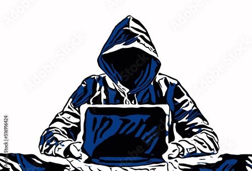 Hacker with notebook. Vector illustration for articles on hacking, computer security.