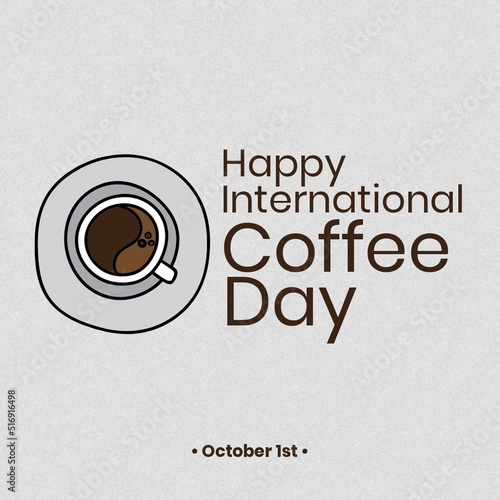 Square image of international coffee day text with blue ribbon cup of coffee