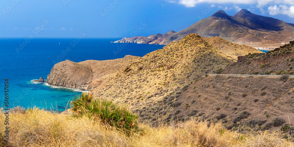 Rocky Coastline and Cliffs, Amatista Viewpoint, Cabo de Gata-NÃ­jar Natural Park, UNESCO Biosphere Reserve, Hot Desert Climate Region, AlmerÃ­a, AndalucÃ­a, Spain, Europe