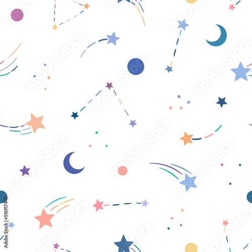 Constellations cute vector pattern, seamless background
