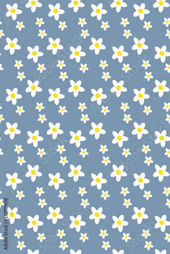 Fotótapéta Seamless pattern white flowers on blue background flat vector, Seamless floral p