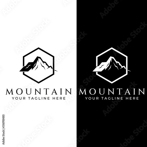Mountain landscape view, minimalistic design. Logo for photographers, climbers and adventurers. Editing using vector illustration.