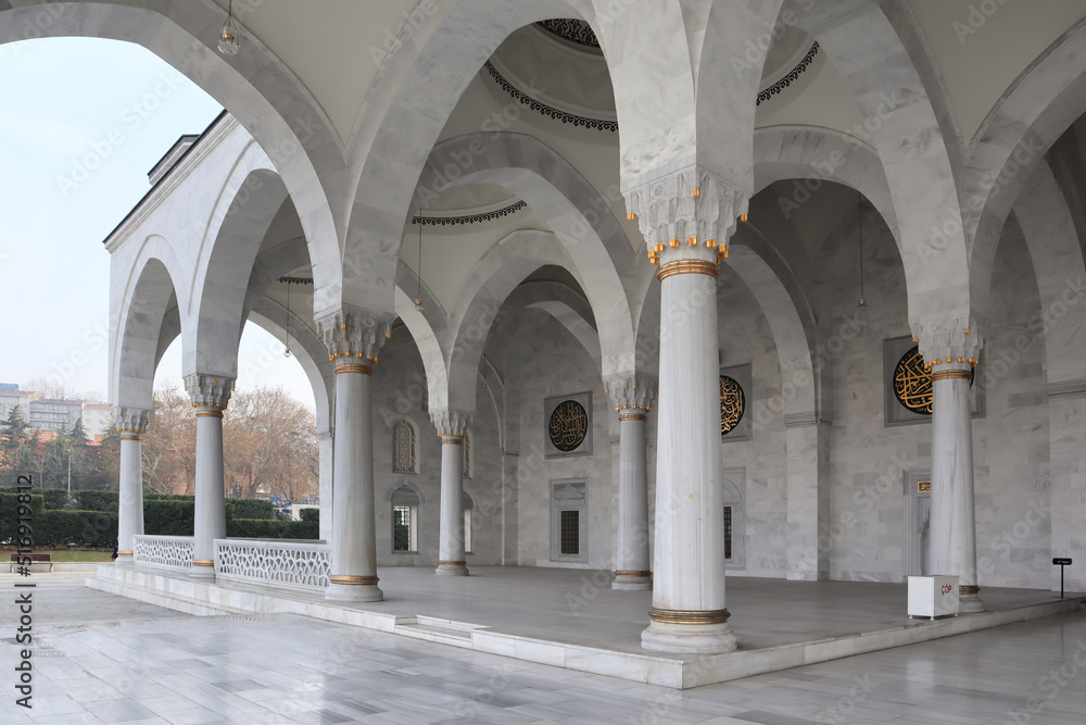 Fragment with arcade of Melike Hatun Mosque in Ankara, Turkey Fragment with arcade of Melike Hatun Mosque in Ankara, Turkey