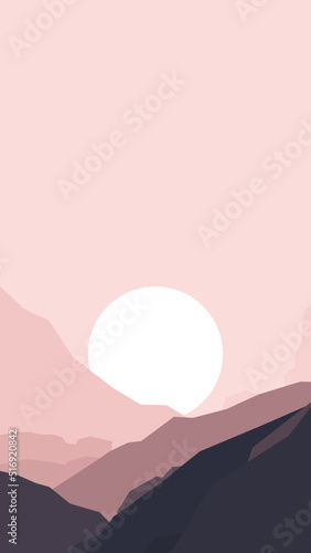 sunset in mountains with pink landscape theme