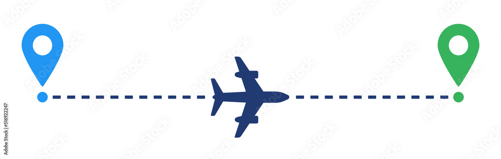 Plane path icon vector. Plane route line isolated on white background.