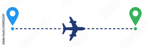Plane path icon vector. Plane route line isolated on white background.