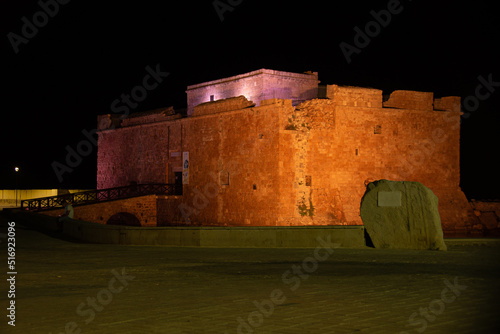 Paphos Castle night view. The famous Paphos Castle.