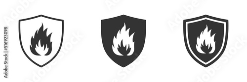 Fire protection icon. Shield with fire sign. Vector illustration. photo
