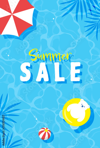 summer vector background with a polar bear floating in water for banners, cards, flyers, social media wallpapers, etc.