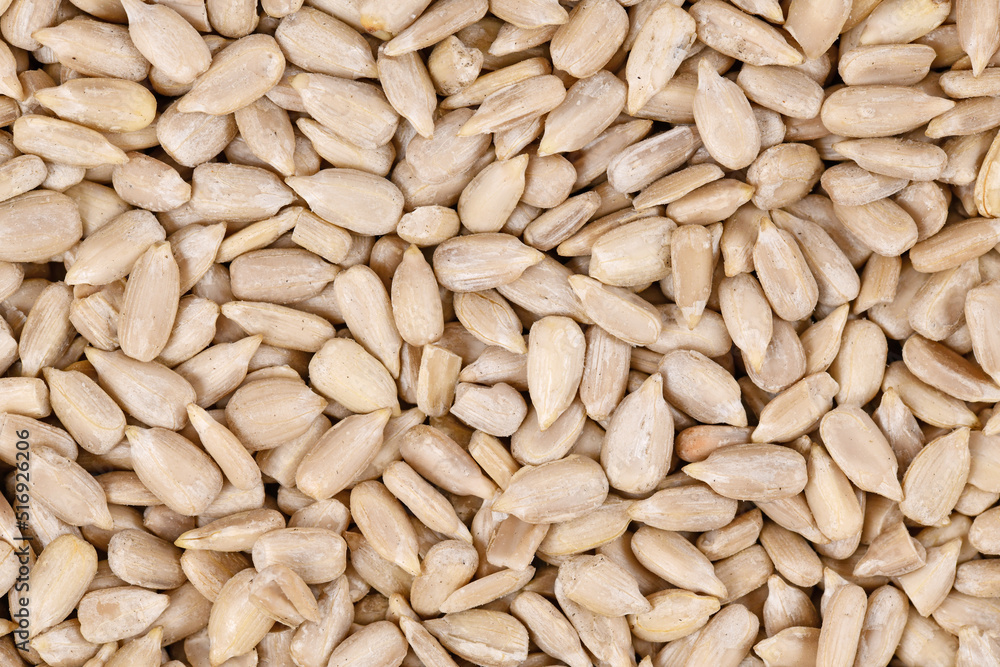Close up of many white dehulled sunflower seeds Close up of many white dehulled sunflower seeds