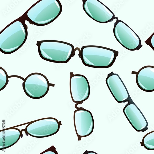 Set of eyeglasses. Optical instrument for better seeing. Seamless pattern. Object isolated on white background. Vector