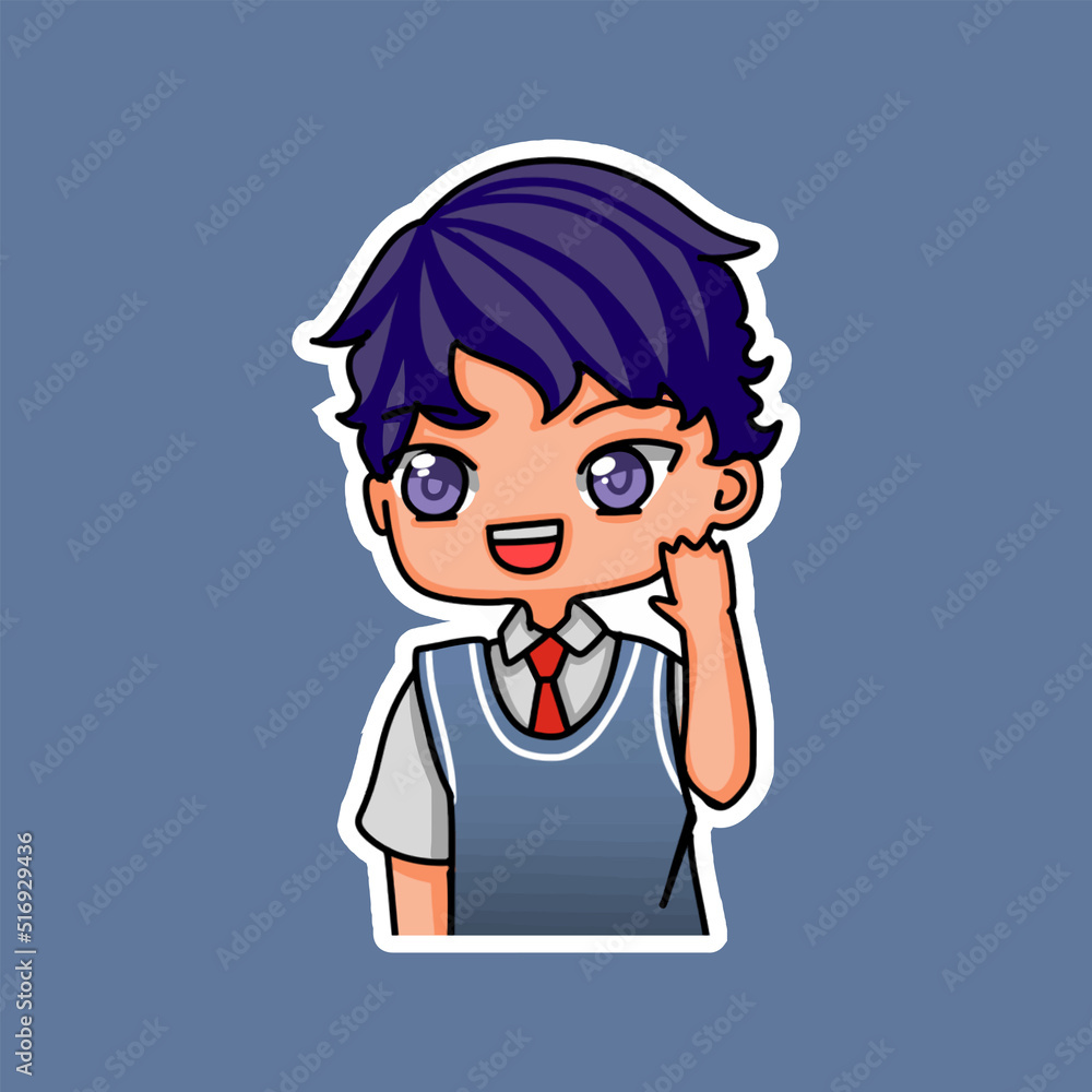 Sticker template with cartoon boy character isolated illustration
