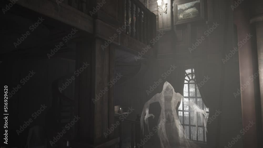 Ghost Appears in an Ancient House 3D Animation Rendering Halloween ...