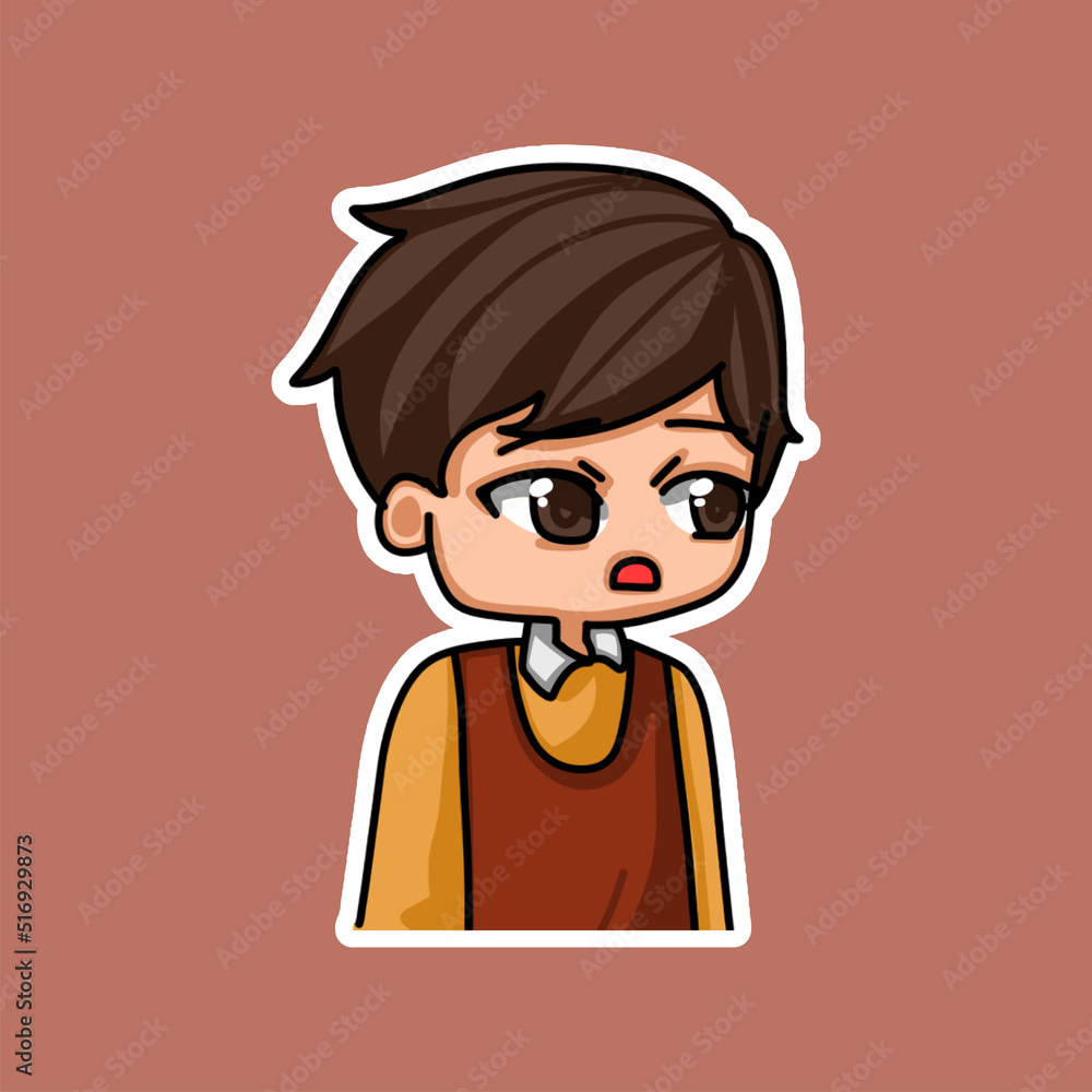 Sticker template with cartoon boy character isolated illustration