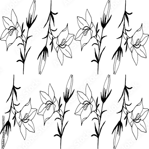 Fototapeta Naklejka Na Ścianę i Meble -  Abstract flower elements vector seamless pattern. Simple repeat in black on white background.